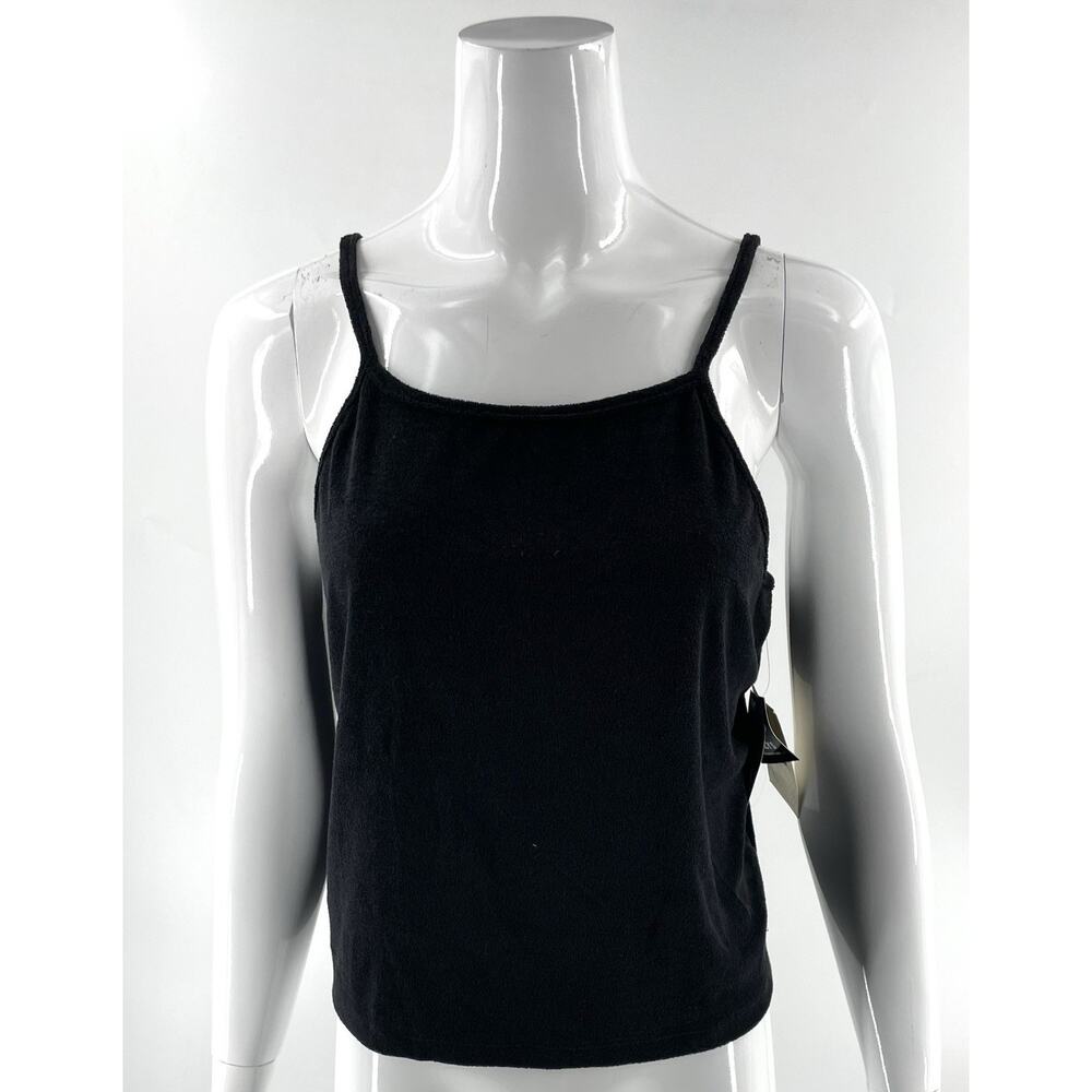 Miken Swim Terry Cloth Tank Top Size Large Black Solid Womens NEW